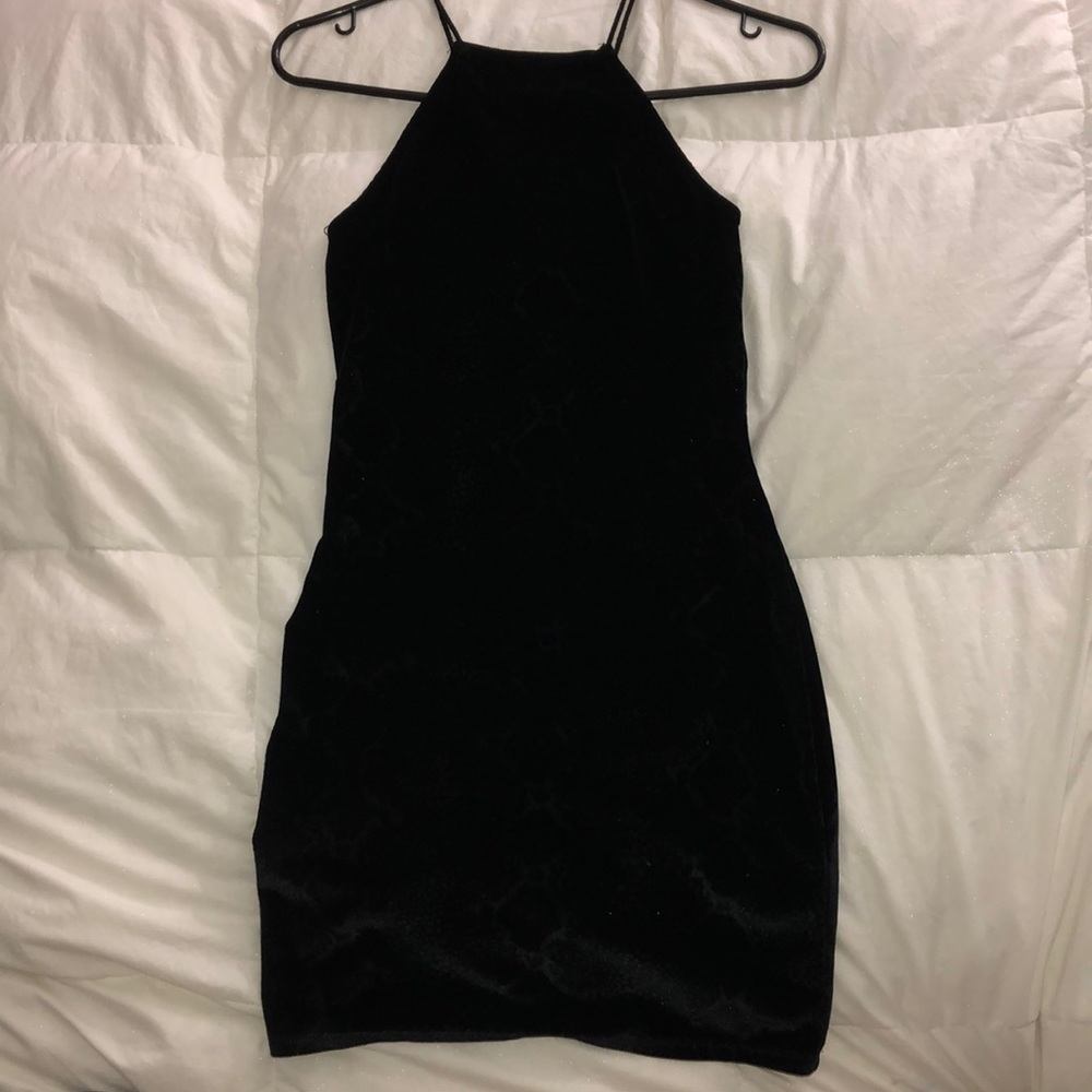 Black Snake Skin Pattern Suede Dress